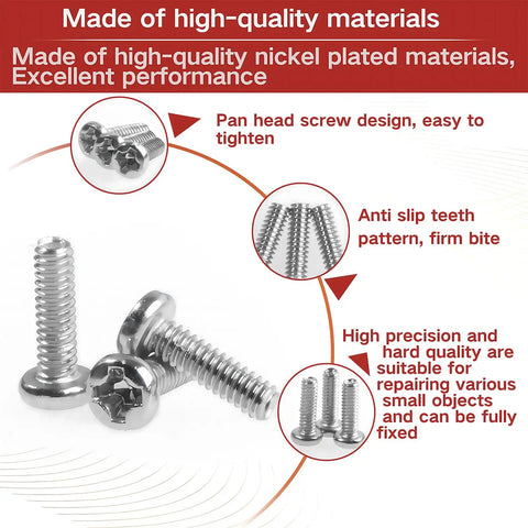 Small Micro Repair Screw Set 1000Pcs Nickel Plated Carbon Steel Phillips Pan Head Precision Screws For Eyeglasses Watches Clocks And Mobile Phones In Clear Storage Case M1 To M1.7 showing pan head design and nickel plating