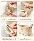 Hardcore Foldable Felt Storage Basket With Dual Handles Slick Collapsible Fabric Bin Organizer For Shelves Closet Laundry Keeps Your Crib Lookin Fresh Hassle Free Game Changer For Toys Nursery Bedroom Office In Brown assembly steps demonstrated.
