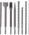 Front view of YOUGFIN 17-piece SDS-Plus drill bit set with carbide-tipped masonry bits and chisels
