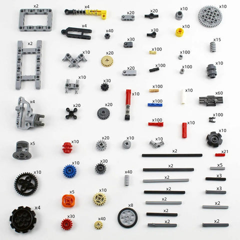1533 Piece Technical Parts Building Block Set With Gears, Cross Axles, Wheels, Connectors, Chain Links, Pins, And Shock Absorbers
