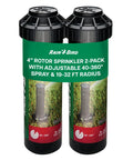 Top Tier No Hassle Gear Driven Rotor Sprinkler Head Two Pack 4 Inch Pop Up Lawn Watering System with Half Inch Inlet.