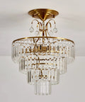 Crystal Gold Chandelier Ceiling Light With E12 Base, Modern Semi Flush Mount Fixture for living room, luxe crystal glass