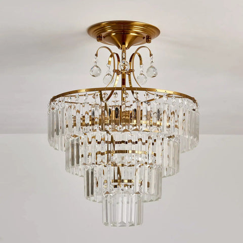 Crystal Gold Chandelier Ceiling Light With E12 Base, Modern Semi Flush Mount Fixture for living room, luxe crystal glass