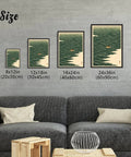 Black Framed Japanese Style Rowing Boat Ocean Waves Poster Canvas Print Art set in living room wall decor, various sizes shown