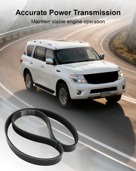 Heavy Duty Serpentine Belt For Your Ride 252122GGA1 K060396A measures 1013 mm, shown with a white SUV, on a winding road.