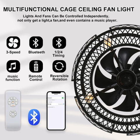 Crystal Ceiling Fan With Lights And Bluetooth Speaker Eighteen Point Eight Inches Dope Enclosed Bladeless Fandelier With 3 Speeds