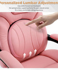 Comfy Reclining Office Chair With Footrest For Women, lumbar support adjustment, pink ergonomic chair detail