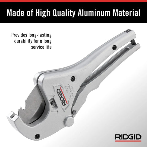 Aluminum Ratchet Action Pipe And Tubing Cutter For Plastic PVC CPVC PP PEX PE And Rubber Hose 1/8 To 1-5/8 Inch With Replaceable X-CEL Quick Change Blade Burr Free Cut And Ergonomic Grips