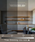 Rectangular Flush Mount LED Ceiling Light Fixture 24 Inch Long Crystal Dimmable in modern living room showing dimming levels