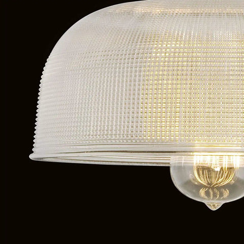 Detail of clear prismatic glass in Archie Collection One Light Pendant In Venetian Bronze With Clear Prismatic Glass, 10.5 Inch Diameter By 9.25 Inch Height, Dope Modern Kitchen Island Lighting Showpiece Uses One 100W Bulb.