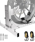 Heavy Duty Aluminum Motorcycle Front Wheel Chock Stand For 15 To 25 Inch Tires, Supports Up To 3000 Lbs, Adjustable Hole Design