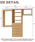 Size detail of The Real Deal Modular Closet System 96 Inch Wall Mounted Organizer with wood shelves and drawers.