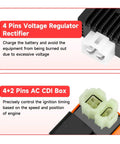 4 pins voltage regulator rectifier and 4+2 pins AC CDI box for GY6 Ignition Coil CDI Box Starter Solenoid Relay Kit For 150cc 50cc 125cc Tao Tao Roketa Go Kart ATV Scooters With Voltage Regulator Rectifier Orange.