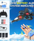 Dual Mode RC Airplane Toy With Watch Remote 2025 Fighter Jet shown with control elements and battery accessories