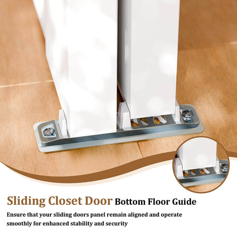 Three Lite Frosted Glass Bypass Sliding Closet Door Set with Track Kit and Floor Guide for 120 Inch Opening, floor guide close-up