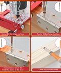 Close-up of Heavy Duty Aluminum Door Hinge Jig With Adjustable Router Template for Two Point Five to Five Inch Hinges in use.