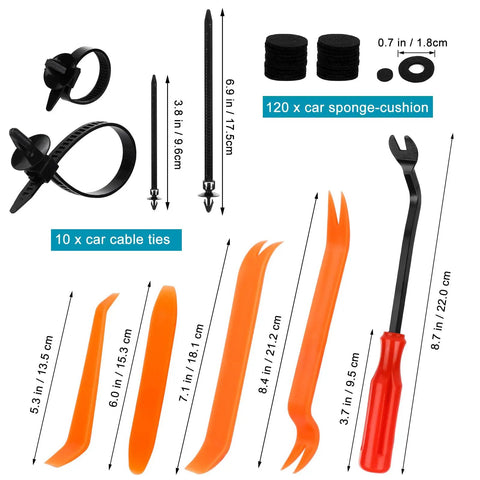 1365Pcs Car Push Retainer Clips Kit Nylon Fasteners Set with trim removal tools, cable ties, and sponge-cushions, universal fit.