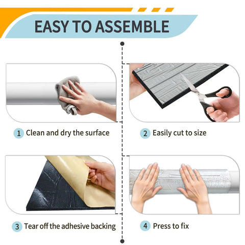 Kick Ass Heavy Duty Insulation Foam Roll Featuring Reflective Aluminum Foil Heat Shield And Waterproof Radiant Barrier assembly steps.