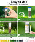 Instructional guide for 2-In-1 pH and Nitrogen Soil Test Kit With Strips for Lawn, Garden, Grass, Flowers and Vegetables.