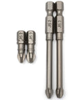 Close-up of JIS #2 and #3 short and long bits from 7 Piece JIS Driver Set Pro Grade Screwdrivers And Bits Bundle With JIS One, Two, And Three