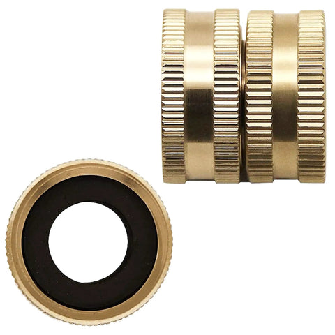 Heavy Duty Brass Garden Hose Adapter 3/4 Inch Dual Swivel Male To Male To Double Female, two-pack brass hose connectors with washer