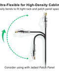 Cat6a Patch Cable 1.5ft 24 Pack Slim 28AWG Snagless UTP Ethernet Cables showing flexibility and fit in tight rack spaces