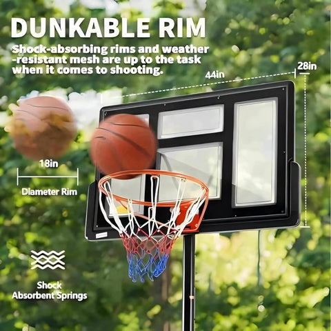 Backyard Portable Adjustable Basketball Hoop System for Indoor Outdoor Play, 44 Inch Shatterproof Backboard with Dunkable Rim