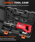 1100 Watt Cordless Rebar Cutter For 5/8 Inch Steel Bars Fast Hydraulic Cutting Up To 16Mm Durable Electric Handle in tool case.