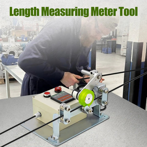 Hella Accurate Digital Wire Cable Length Meter With Easy Roll Counter Wheel For Fishing Line Braided Cords And Power Wires showing use in a workshop.