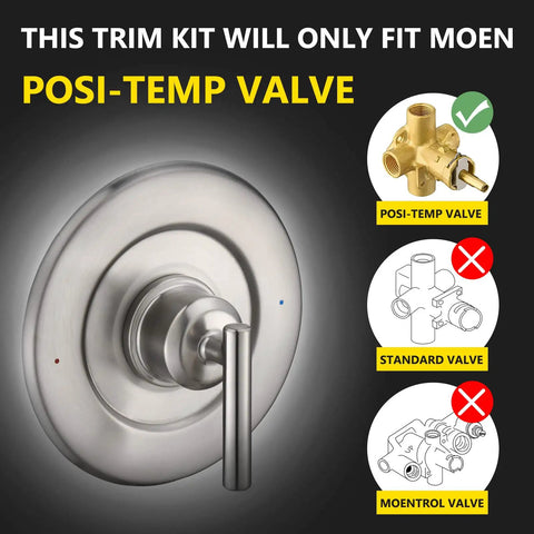 Gibson Posi Temp Valve Trim Kit Brushed Nickel With Metal Construction And Easy Adjust Lever And Red Blue Temperature Indicator Compatible With Moen 2510 2520 2570 2590 Valves Trim Kit Only showing compatible valve type