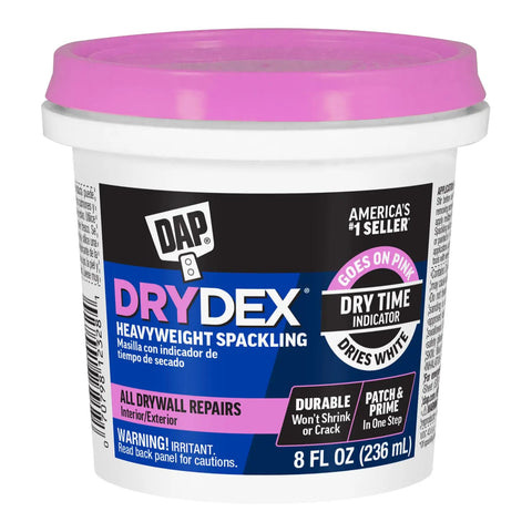 DryDex Spackling Wall Repair Patch Kit With Pink To White Dry Time Indicator 8 Oz container with label details.