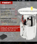 Electric Fuel Pump Module Assembly For Ford Fusion And Lincoln MKZ 2013 To 2020 1.5L 1.6L 2.0L Four Cylinder Replaces DG9Z9A407L DG9Z9H307Y FG1547 SP2500M Easy Plug And Play Replacement To Keep Your Ride Running Strong visible with compatibility chart.