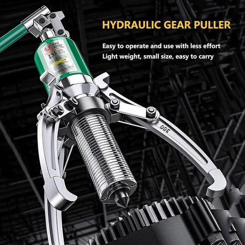 Heavy Duty Hydraulic Gear Puller Kit With Swappable Two Or Three Jaws to rip stubborn bearings off axles, showcasing the hydraulic mechanism.