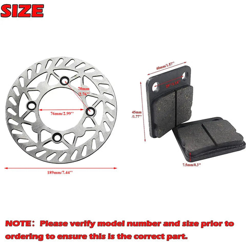 190mm Front Brake Disc Rotor With Pad Kit For 110cc 125cc 150cc Pit Pro Trail Quad Dirt Bike ATV Buggy, dimensions shown