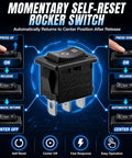 Three Pin Three Position R19A Double Sided Self Reset Switch For Vehicle Lighting And Control Panels Auto Reset 6A At 250VAC Fits 13mm By 19mm Holes For 120V To 125V Systems, black rocker switch