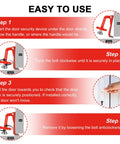 Travel Door Stopper Lock For Hotels And On The Go Anti Theft Door Blocker No Drill Security Door Stop For Bottom Of Door Inward Opening Doors Portable Zinc Alloy Barrier Red illustrated use instructions