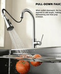 Brushed Nickel Kitchen Faucet With Pull Down Sprayer High Arc Single Handle Stainless Steel Sink Faucet spraying tomatoes