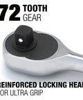 72 tooth reinforced locking head of Extendable Half Inch Drive Ratchet With 72 Tooth Head And Five Degree Drive Extends From 13.75 To 20 Inches