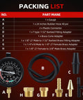 Fuel Pump And Vacuum Tester Gauge For Car Carburetor Diagnostics With Leak Testing Lets You Nail Fuel Pump Pressure To 10 PSI And Read Engine Vacuum To 28 InHg Includes Large Three And A Half Inch Adapters And Red Blow Mold Case. Gauge, hose, and brass adapters shown