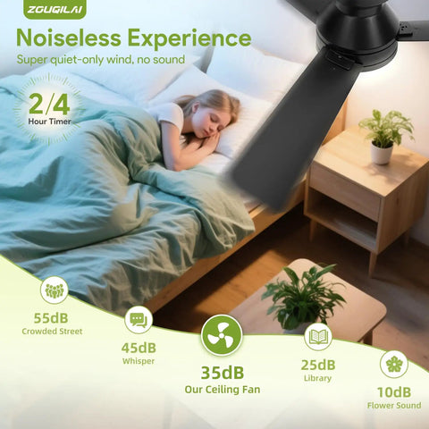 Bedroom with 42 Inch Low Profile Ceiling Fan With Lights And Remote Reversible DC Motor Sleek Black Flush Mount For Bedroom And Living Room 3 CCT Dimmable With Timer