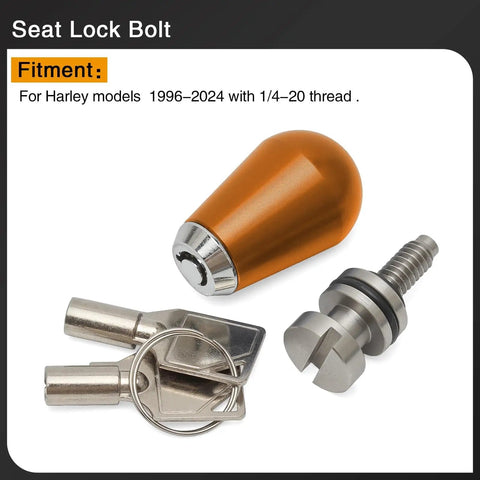 Seat Lock Anti Theft Bolt With 1/4-20 Thread For Touring Sportster Softail Dyna Road King Street Glide Electra Glide And More Motorcycles Stainless Steel Screw Aluminum Cover Easy Install