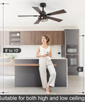 Breezary 52" Farmhouse Ceiling Fans with Lights and Remote showcased in kitchen, 6-speed DC motor for high and low ceilings.