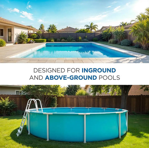 Pool Opening Kit For Inground And Above Ground Pools Kick Off Your Season With This All In One Pool Starter Kit including a view of both pool types.