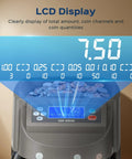 Smooth As Butter Coin Counter And Sorter Machine For All USD Currency displaying LCD screen showing coin amounts and denominations.