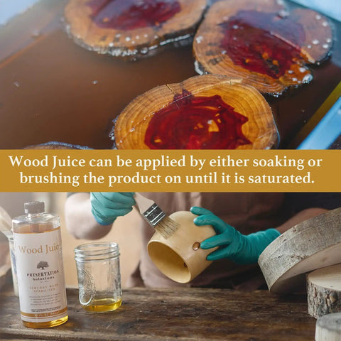 Applying Semi-Dry Wood Stabilizer 1 Gallon For DIY Woodworkers And Carvers onto wood to prevent cracking and warping.