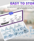 Top Shelf 65 Piece Zinc Plated Knurled Thumb Screws Assortment Kit With M3 M4 M5 M6 M8 Sizes in clear storage box for easy organization.