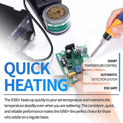 Digital Soldering Station With Temperature Control And Celsius Fahrenheit Display 75 Watt Equivalent ESD Safe Aluminum Panel