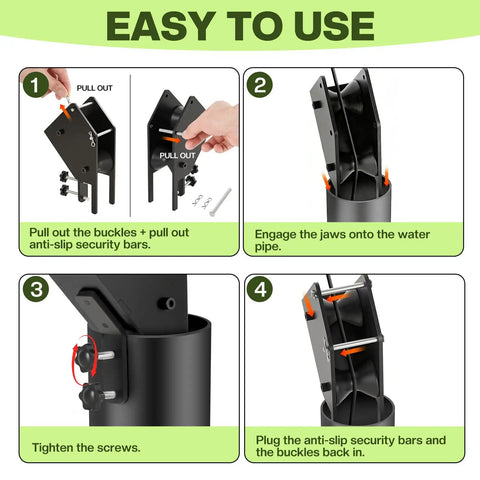 Diagram showing easy setup of Pro Grade Well Pump Puller With POM Roller And Removable Side Rails Heavy Duty Build