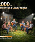 Outdoor gathering with music under Rechargeable Camping Lights Pack Of 2 With 2000mAh Each, Portable LED Tent Lanterns.