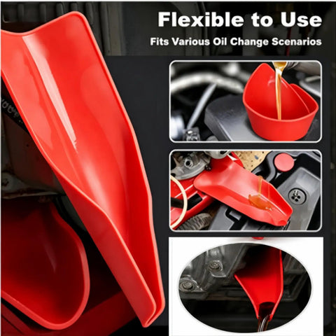 Flex Silicone Oil Drain Funnel Kit With Bendable Guide Plates For Car And Truck Fluids Lets You Change Motor Oil Without Splashes Or Messy Cleanup Super Easy To Use And Clean, red silicone oil funnel